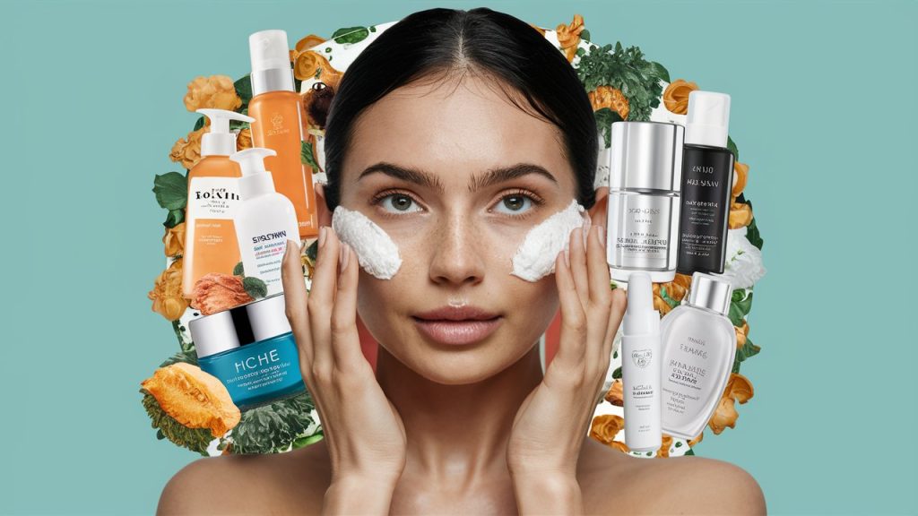 skin care routine products collage