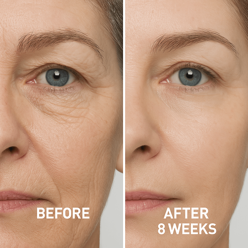 Close up before and after image of eye