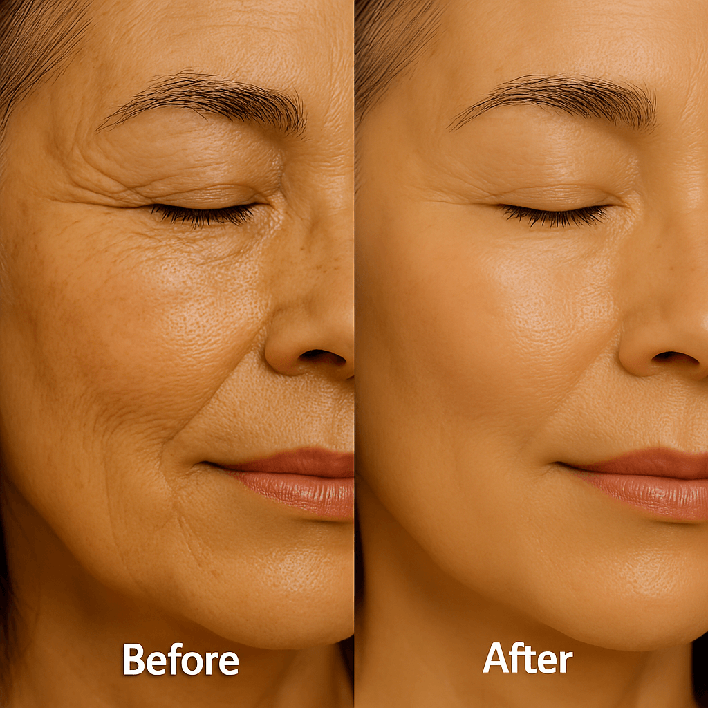 Final before and after transformation photo showing the complete anti-aging results.