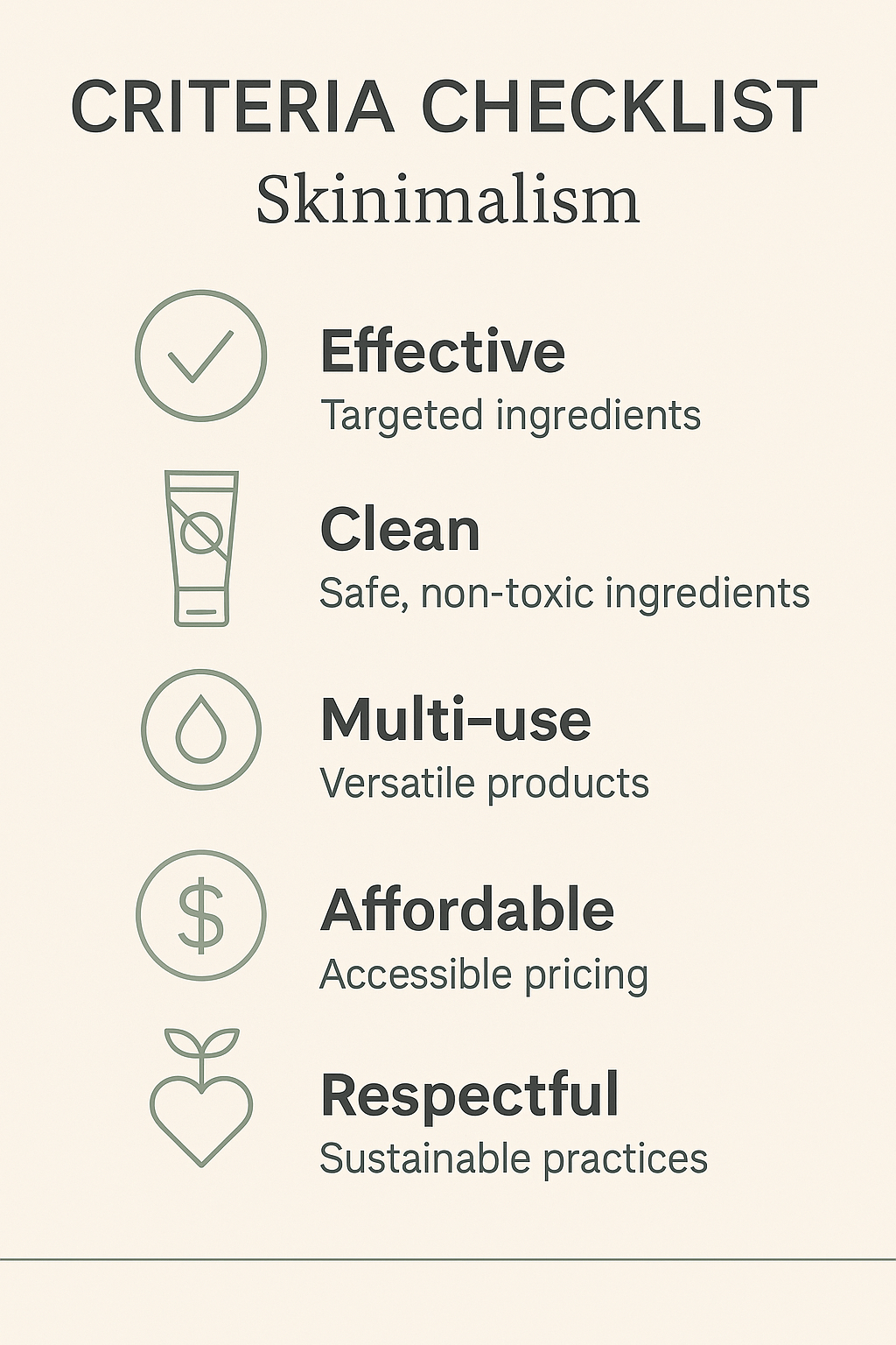 checklist for skinimalism products with icons