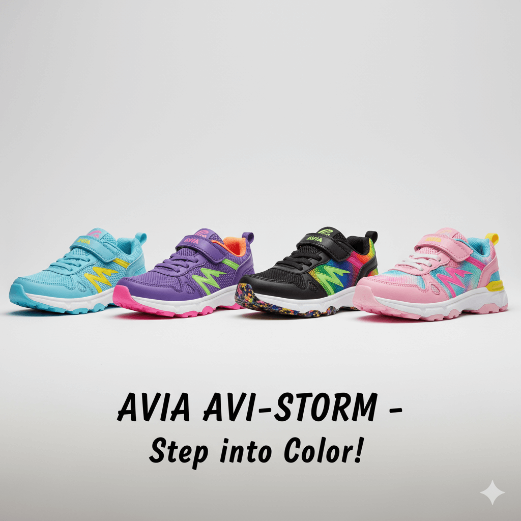 Avia Avi-Storm girls' sneakers showing the colorful design options