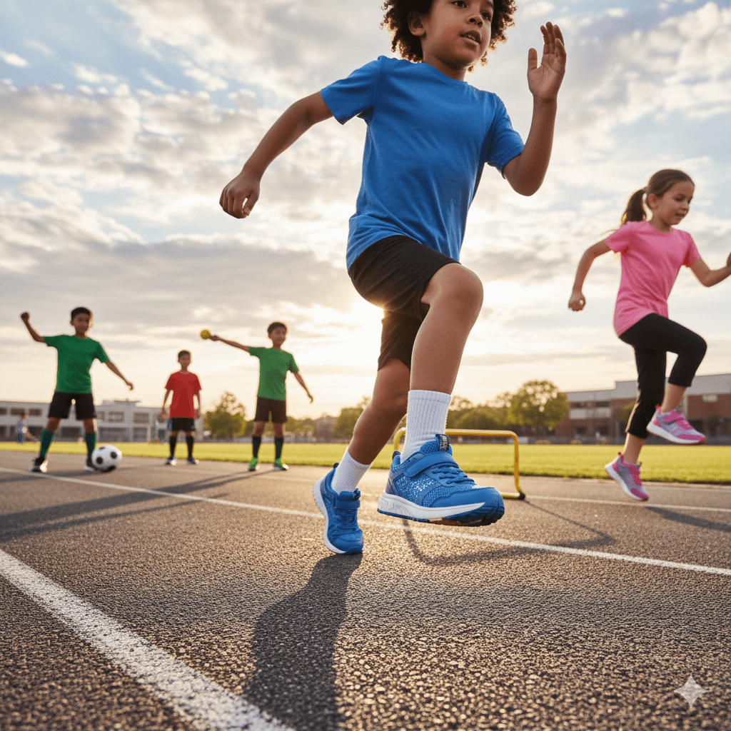 Hawkwell Kids Running Shoes in action during school sports activities