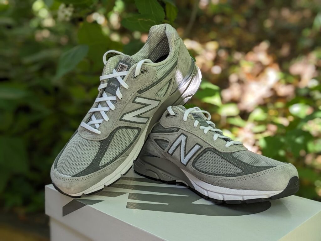 New Balance KJ990V4 with close-up of the durable rubber outsole