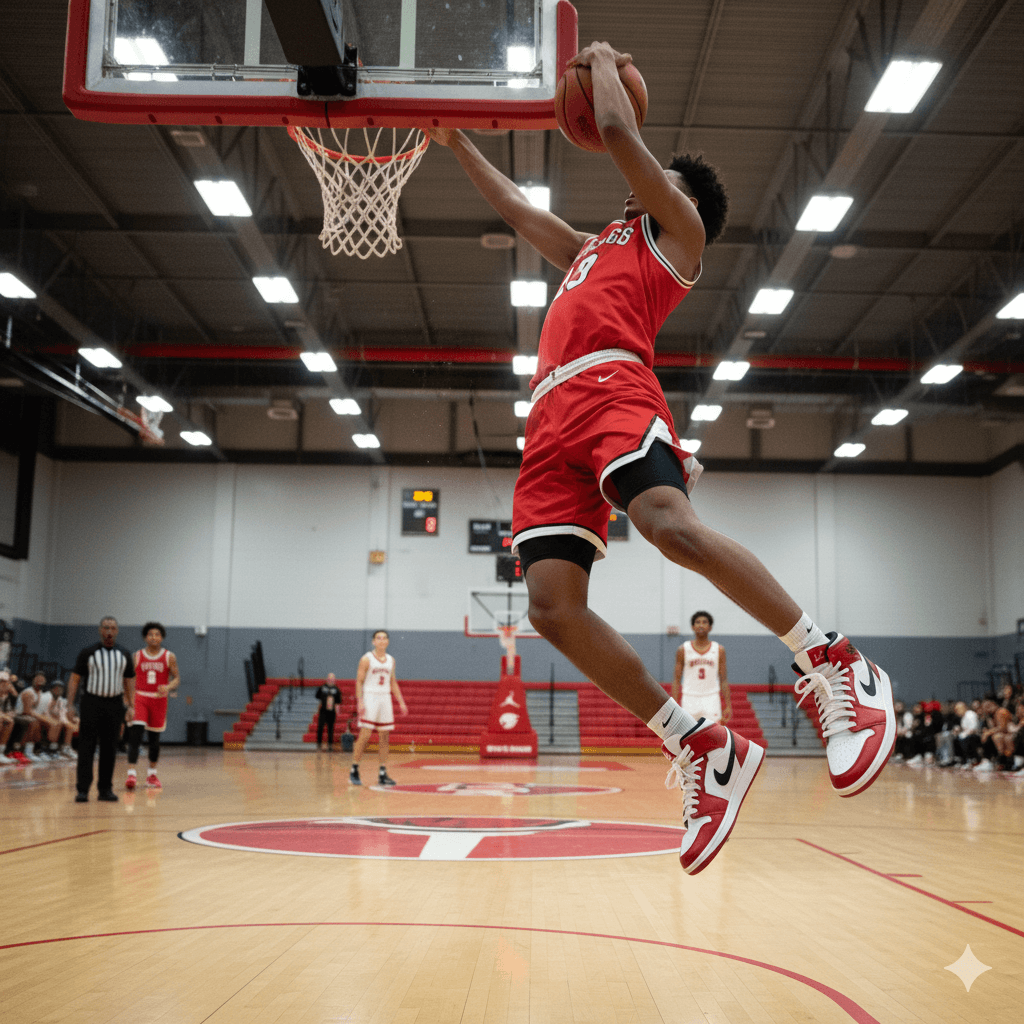 Nike-Air-Jordan-1-shoe-Mid-on-basketball-court-with-under-17-men-player-in-action