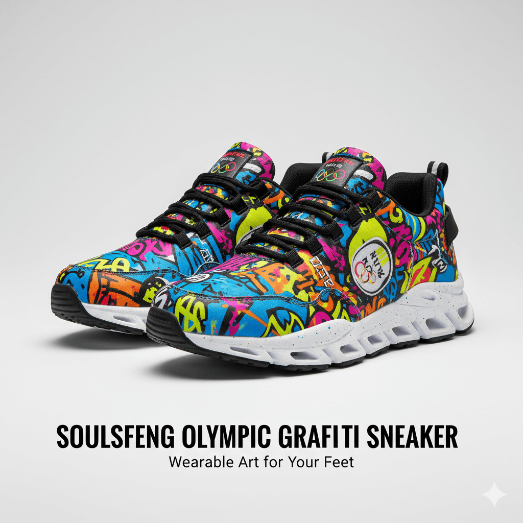 Soulsfeng Olympic Graffiti Sneaker showcasing the unique graphic design