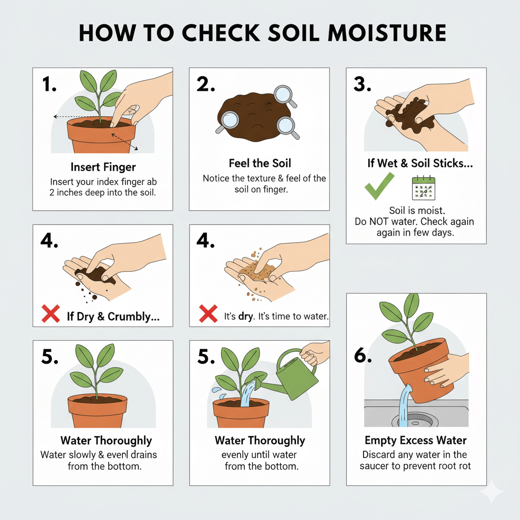 Step-by-step visual guide to checking soil moisture properly