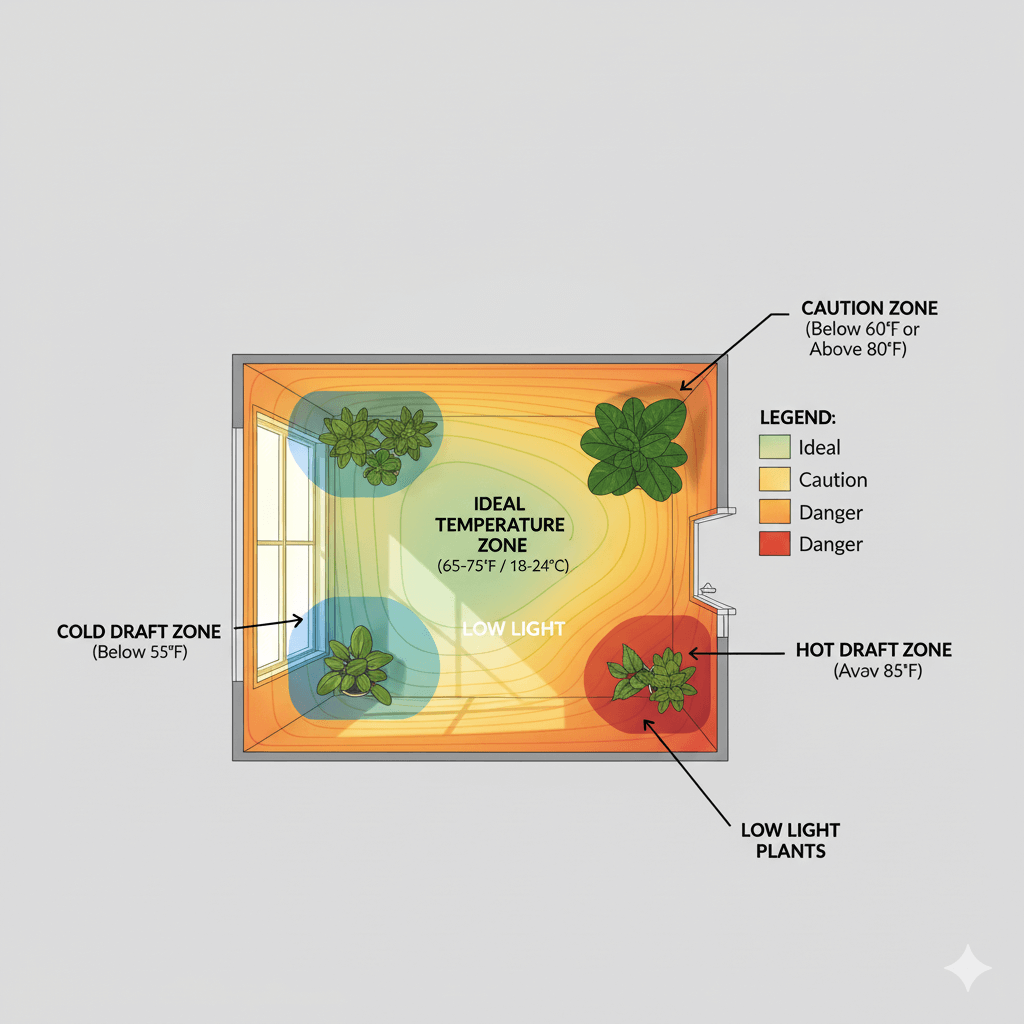 Temperature danger zone diagram showing ideal placement in a room