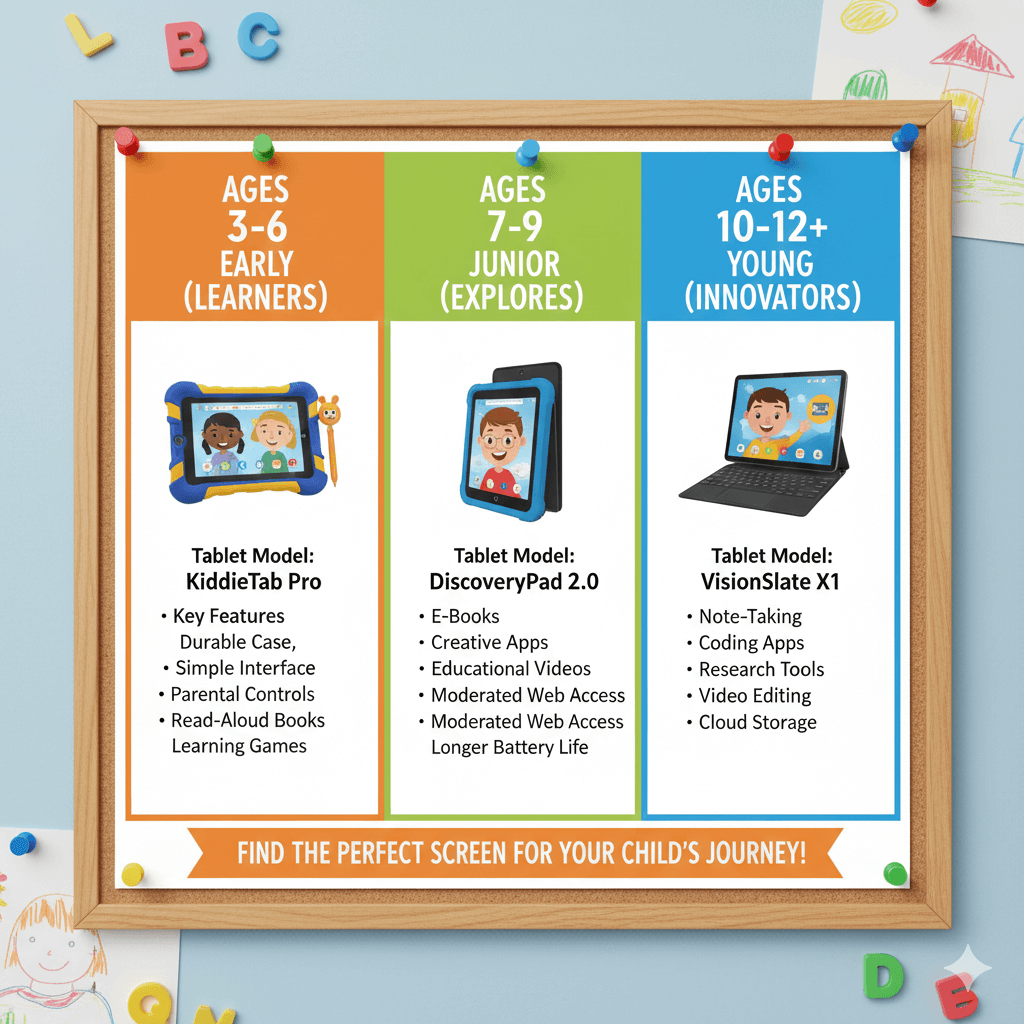 Age-based recommendation chart for tablets for kids