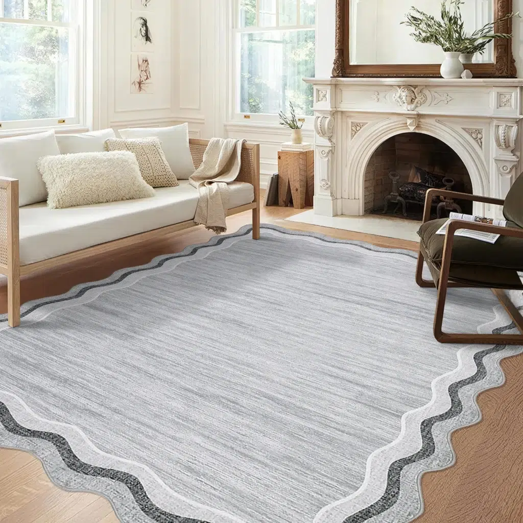 Garvee Scalloped Modern Abstract Area Rug 8x10 Washable Rug