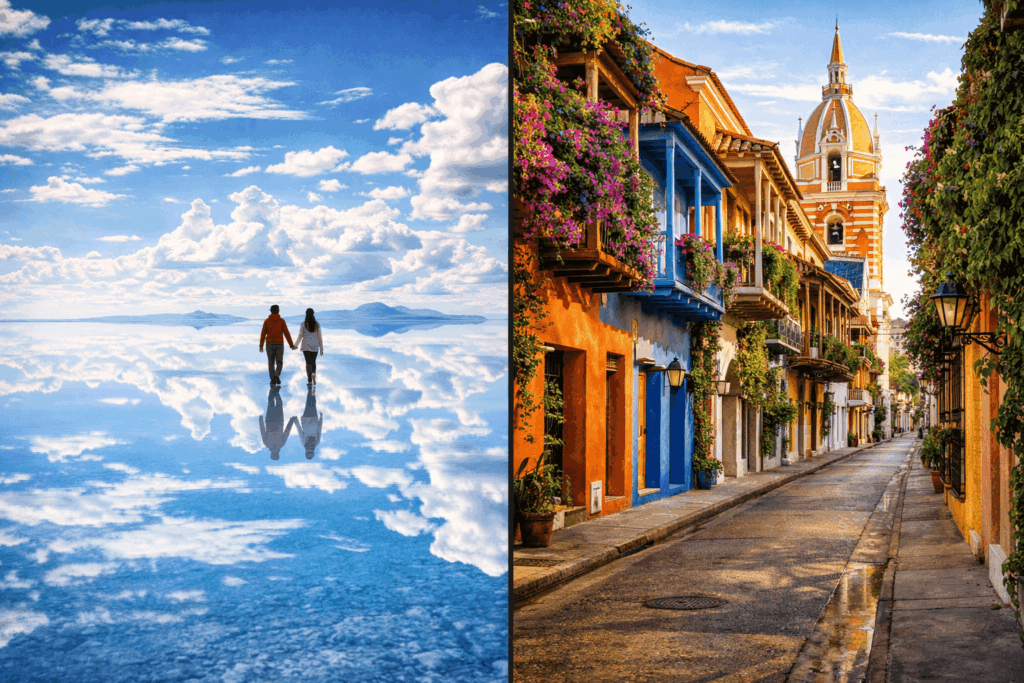 Salar de Uyuni reflection photo or Cartagena colorful architecture