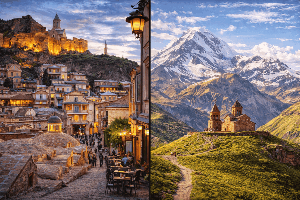Tbilisi old town or Kazbegi mountain church