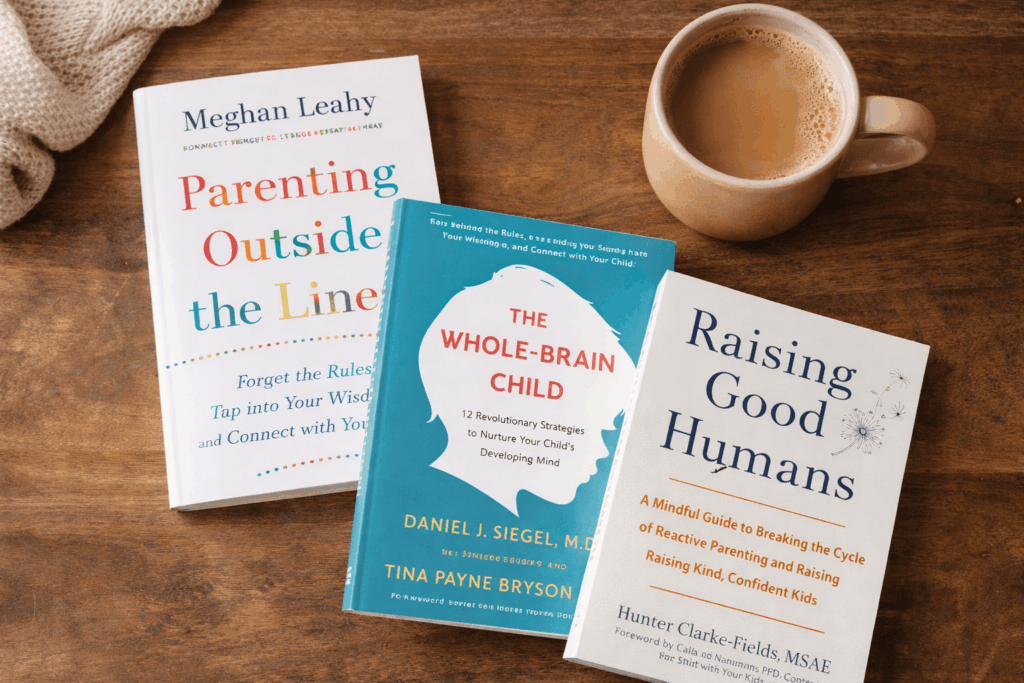 Books and coffee for mindful parenting
