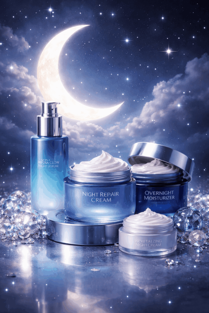 Night moisturizers with moon and stars aesthetic