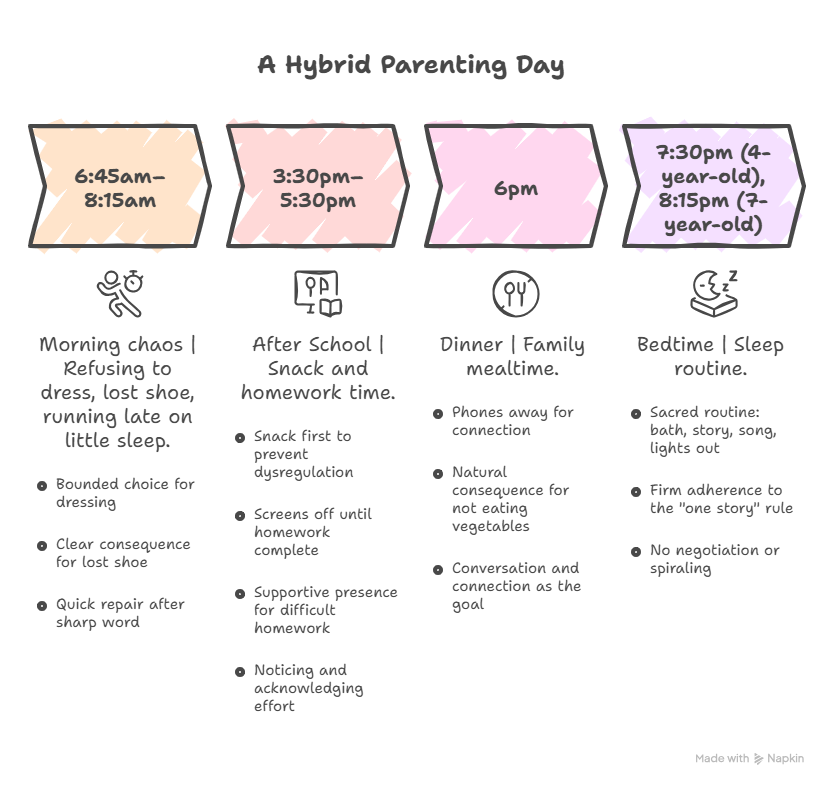 What a Real Hybrid Parenting Day Actually Looks Like