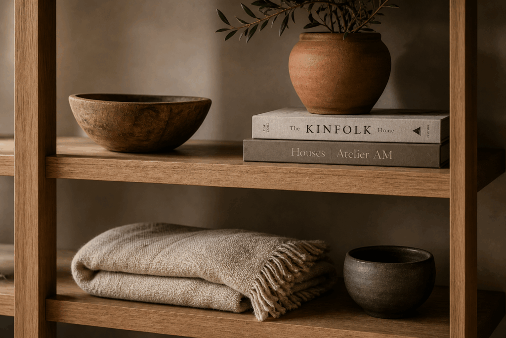 Cozy rustic still life vignette