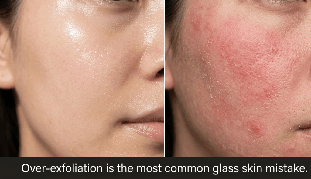 Over-exfoliation is the most common glass skin mistake.