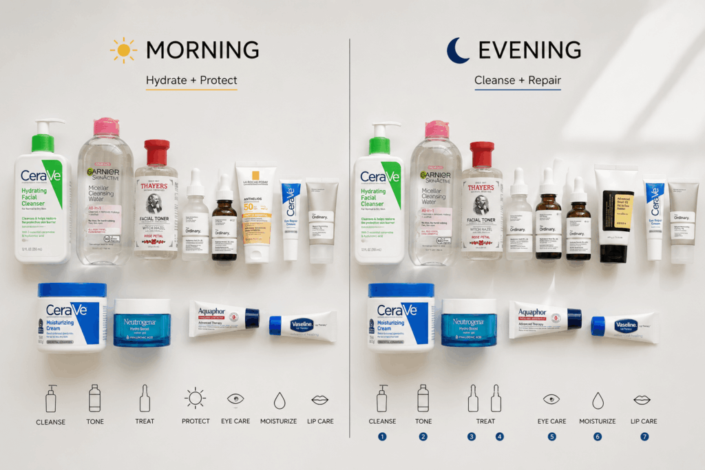 Skincare routine guide Morning & Evening