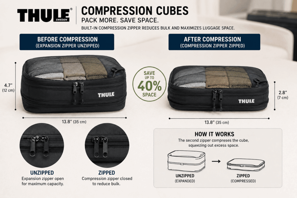 Compression cubes save luggage space