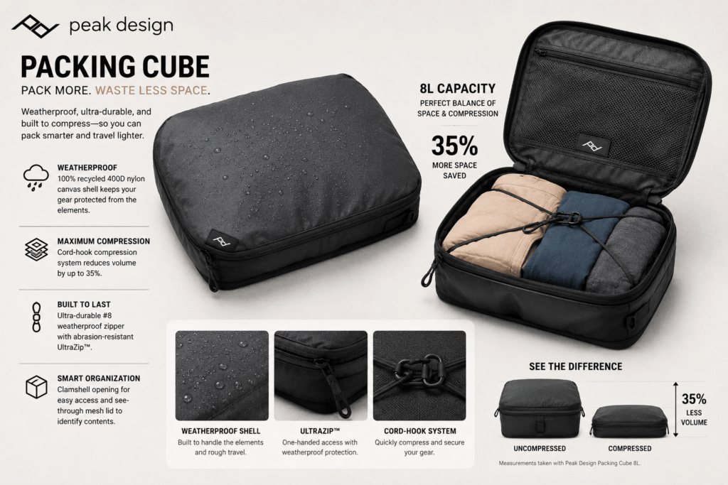 Peak Design packing cube features and layout
